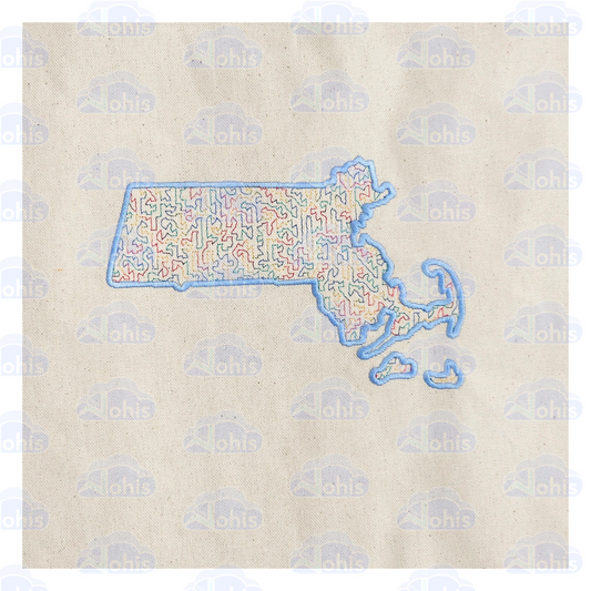 Canvas Tote Bag - MA map in baby Blue with Rainbow Fill