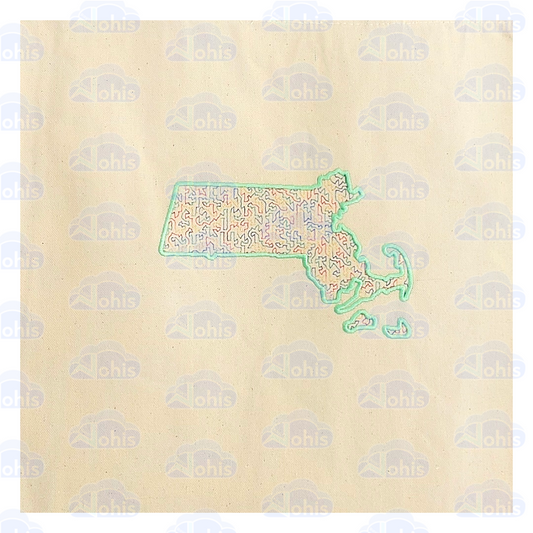 Canvas Tote Bag - MA map in light Green with Rainbow fill