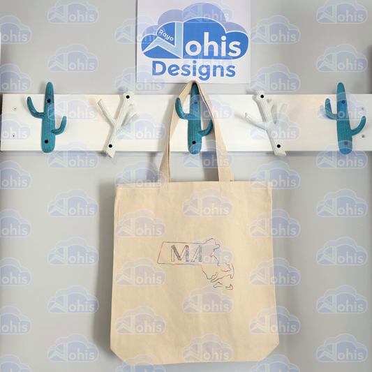 Canvas Tote Bag - MA map with MA word Rainbow