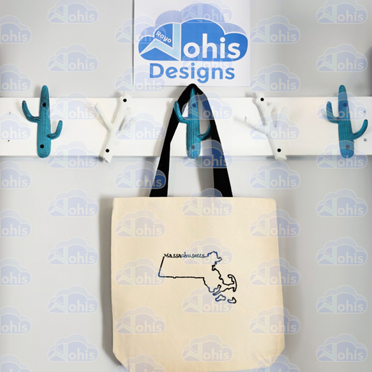 Canvas Tote Bag - MA map with Massachusetts Word