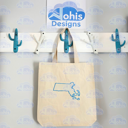 Canvas Tote Bag - MA map in Bright Blue with light Blue Fill