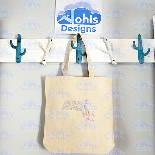 Canvas Tote Bag - MA map in Pink with Rainbow fill