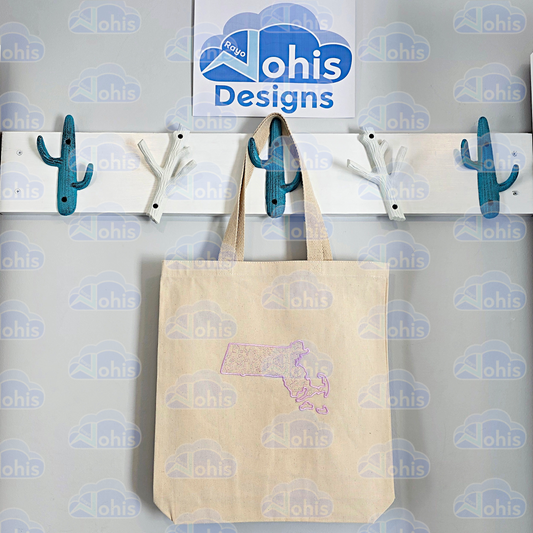 Canvas Tote Bag - MA map in Pink with pink variegated fill