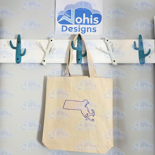 Canvas Tote Bag - MA map in Purple with Pink variegated fill