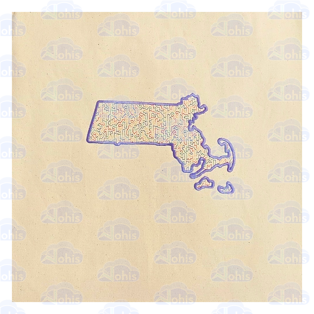 Canvas Tote Bag - MA map in Purple with Rainbow fill