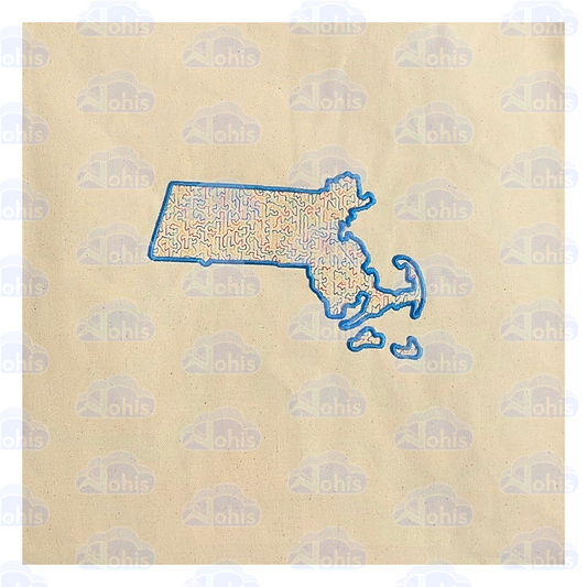 Canvas Tote Bag - MA map in Blue with Rainbow Fill