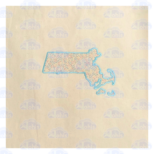 Canvas Tote Bag - MA map in light Aqua with Rainbow Fill